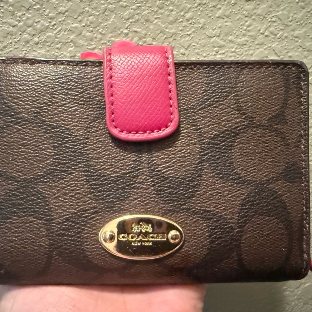 Coach Brown Wallet with Pink Tab
